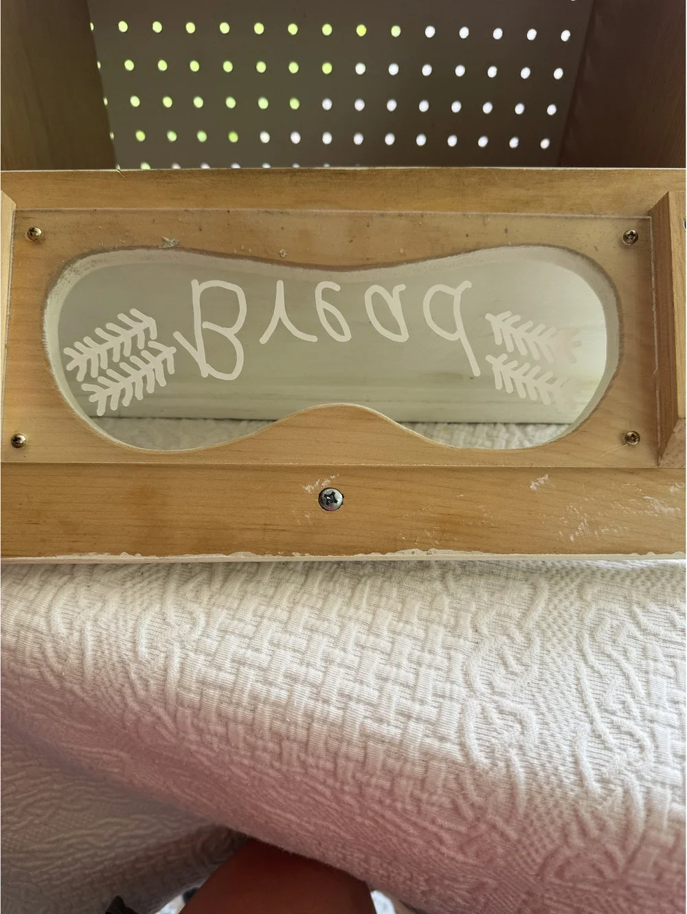 Vintage White Wooden Bread Box with Ventilated Metal Front